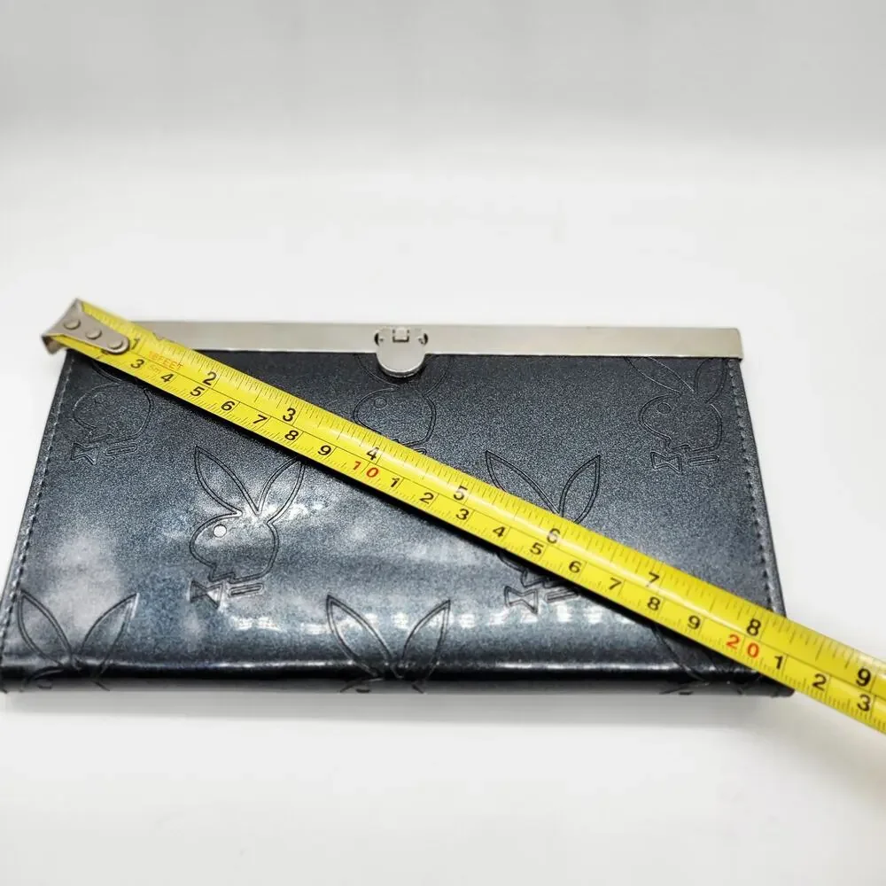 Y2K Playboy Sparkly Charcoal Grey Embossed Signature Bunny Logo Large Wallet